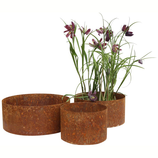 Kruka rund rost 3-set