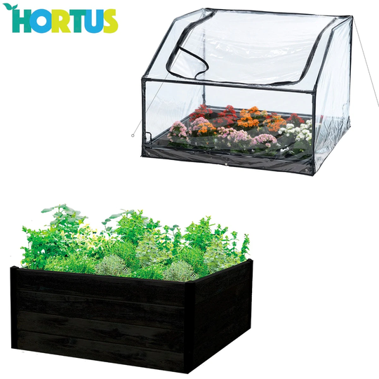HORTUS Planteringslåda Trä Svartmålad + Växthus 88/118x110x110 Cm