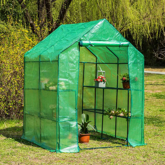 Växthus Med Hyllor Infloria Stål/PE 143x143x195 cm Grön
