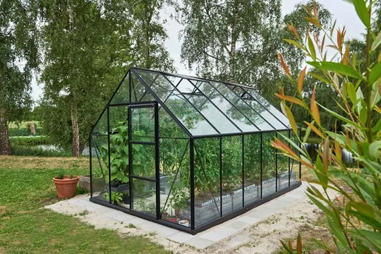 Halls Växthus Universal 128 m/3 mm Härdat Glas 9,9m² Svart
