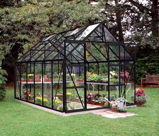 Halls Växthus Magnum 128 m/3 mm Härdat Glas 9,9m² Svart