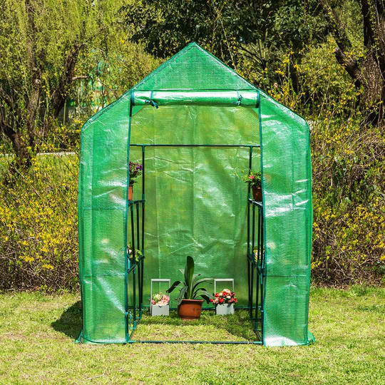 Växthus Med Hyllor Infloria Stål/PE 143x216x195 cm Grön