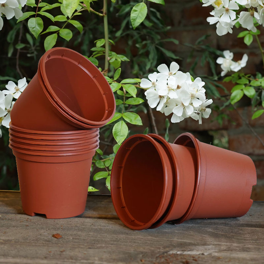 Plastkruka rund 9 cm, terrakotta 10-pack