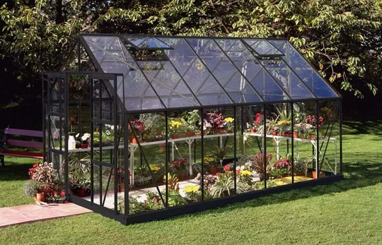 Halls Växthus Magnum 148 m/3 mm Härdat Glas 11,5m² Svart
