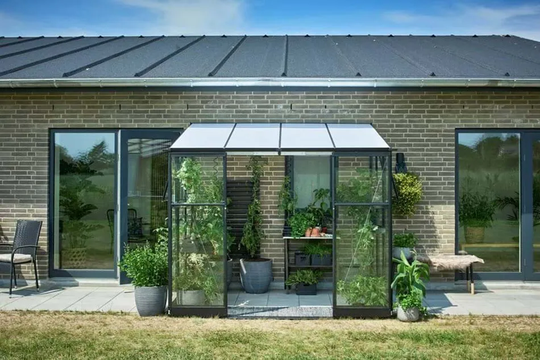 Halls Växthus Qube Lean-to 68 m/3 mm Härdat Glas 5m² Svart