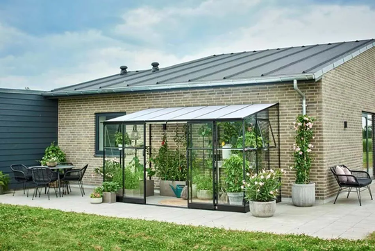Halls Växthus Qube Lean-to 612 m/3 mm Härdat Glas 7,2m² Svart