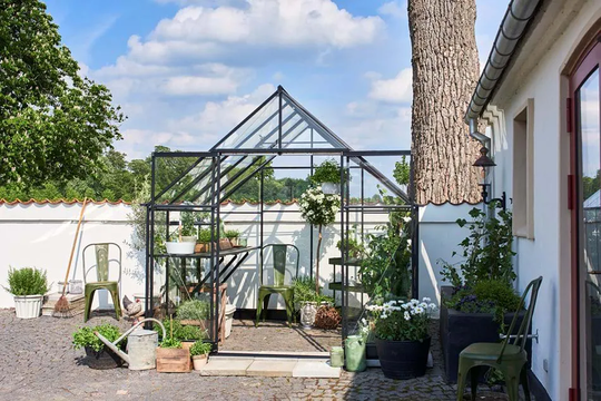Halls Växthus Qube+ 88 m/3 mm Härdat Glas 6,6m² Svart