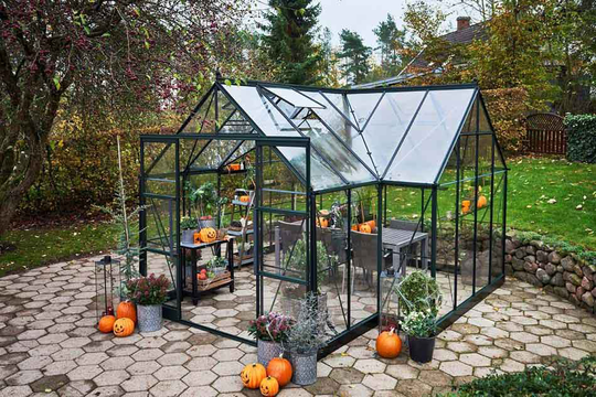 Halls Växthus Garden Room m/3 mm Härdat Glas 12,9m² Grön