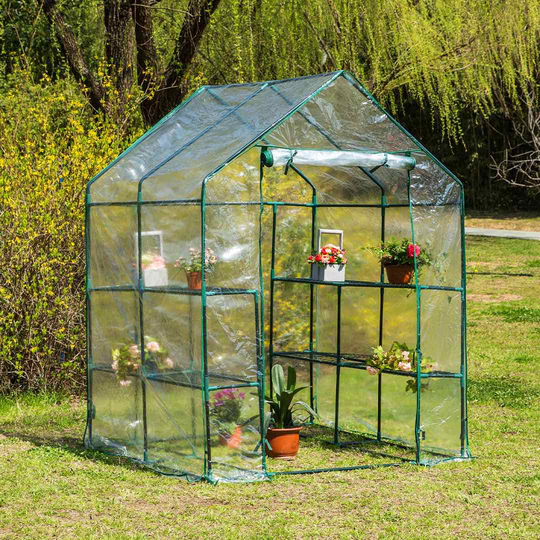 Växthus Med Hyllor Infloria Stål/PVC 143x143x195 cm Transparent