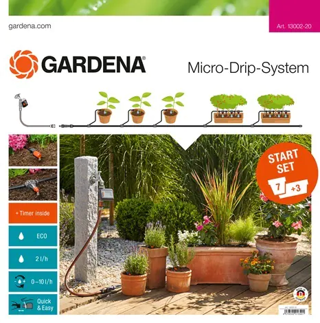 Gardena Bevattningsstartset 7 Krukor & 3 Blomlådor Micro-Drip-System M