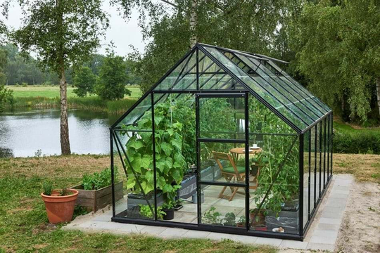 Halls Växthus Universal 128 m/3 mm Klarglas 9,9m² Svart