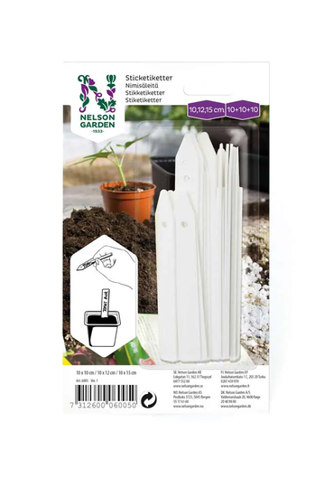 Nelson Garden Sticketikett Plast 3stl vit 3x10st