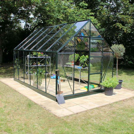Halls Växthus Universal 128 m/3 mm Härdat Glas 9,9m² Grön