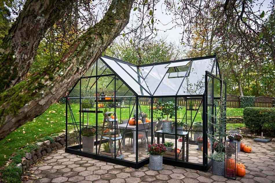 Halls Växthus Garden Room m/3 mm Härdat Glas 12,9m² Svart